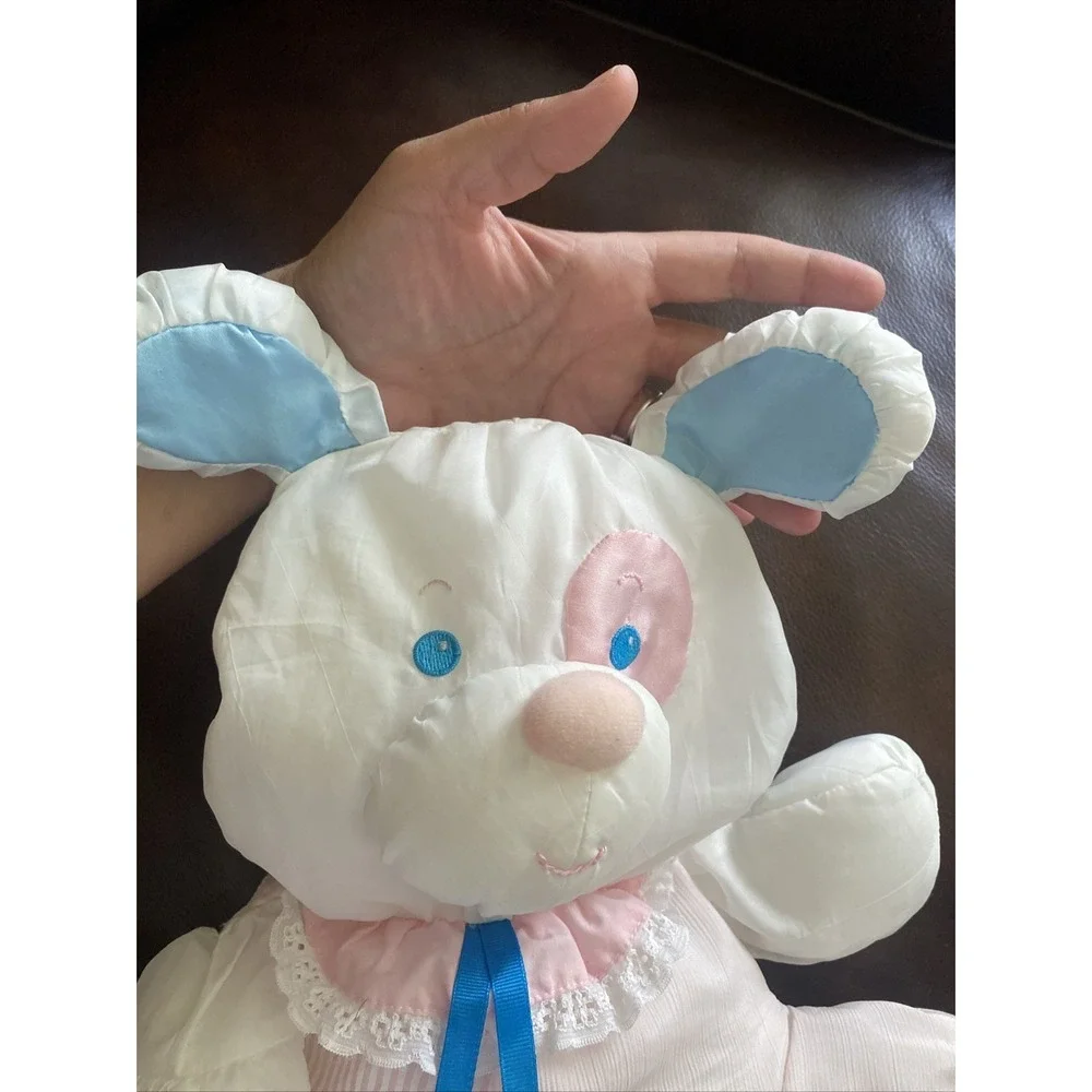 Fisher Price Puffalump Puppy Dog Nylon Plush 1356 1988 Pink Blue Bear Rattle 10